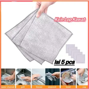 (SP) Isi 5 Pcs KAIN LAP DAPUR KAWAT CUCI PIRING SERBAGUNA PEMBERSIH NODA MEMBANDEL