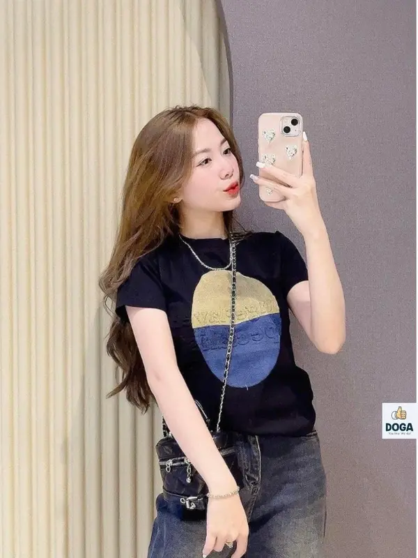 Áo thun chất BORIP COTTON Xịn chữ nổi Sỉe từ 35kg đến 68kg dáng áo baby tee  DOGA tay ngắn cổ tròn in trẻ trung màu thoáng mát, hut mồ hôi. không xù lông M174 Nữ Top Women Tre Đen 2