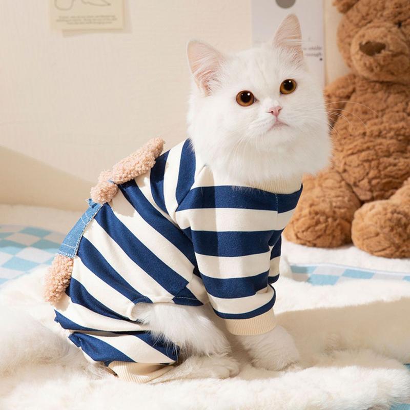Spring Autumn Pet Striped Jumpsuit Sweet Pajamas Cute Cartoon Pattern Kitten Puppy Shirt Poodle Maltes Medium Small Dog Clothes 5