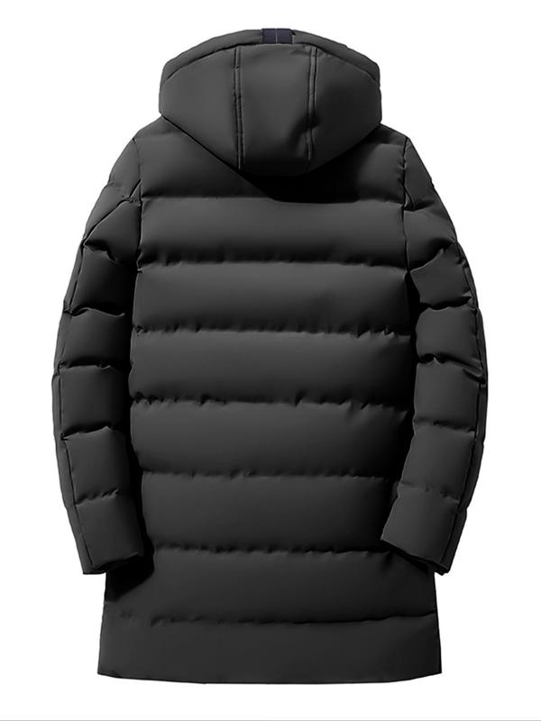 Men's Solid Zip Up Windproof Waterproof Hooded Puffer Coat, Casual Long Sleeve Thermal Outerwear for Winter, Men's Clothes for Daily Wear 5