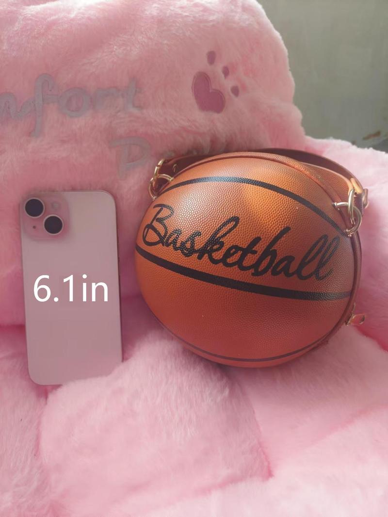 Product Introduction of Fashionable Basketball Design Crossbody Bag, Casual Pu Leather Zipper Handbag for Women, Trendy All-match Commuter Bag for Daily Used 8