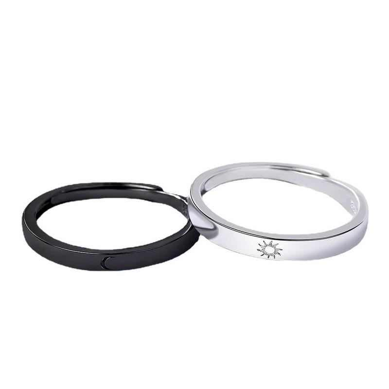 Nhẫn Đôi, Hình Mặt Trời, Đen Trắng, Có Thể Điều Chỉnh, Trang Sức Mặt Trăng, Quà Tặng Cặp Đôi Móc Khóa Móc Chìa Khoá Cua Voi Đeo Tay 7