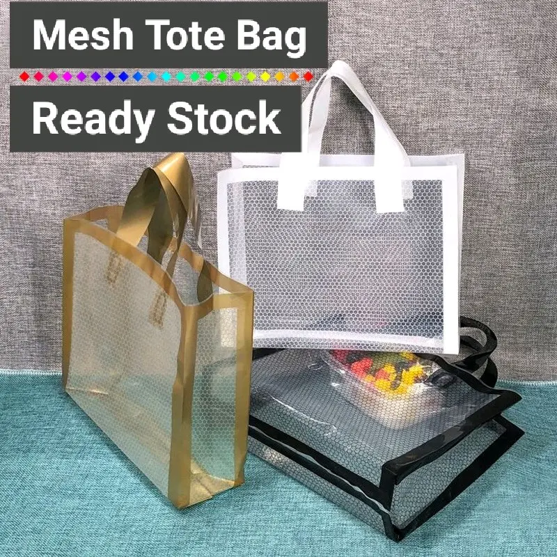 ️Ready Stock️ (1PCS) Mesh Plastic Bag Plastic Bag Shopping Bag Gift Bag Wedding Door Gift Plastic PVC Mesh Grocery Bag Bags