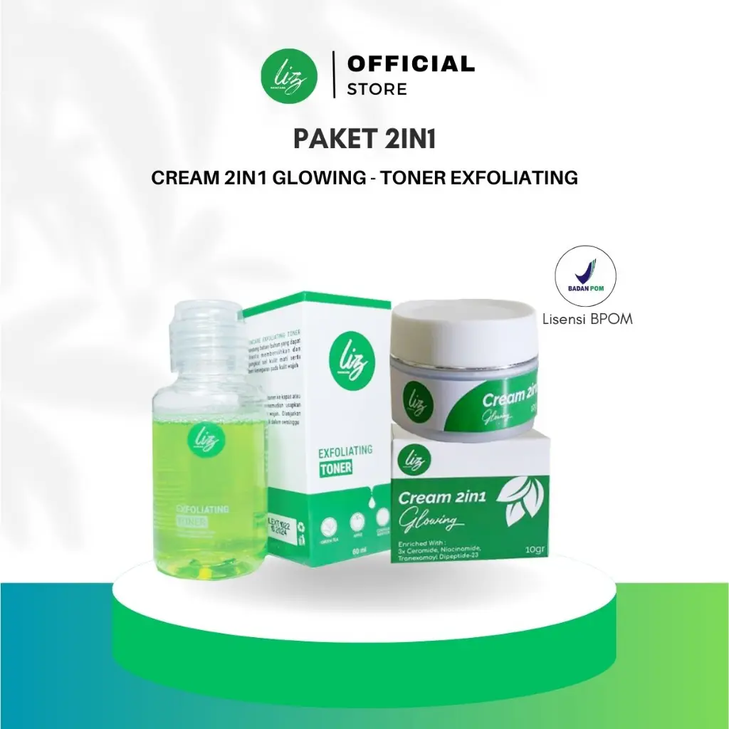 Promo Liz Skincare  Paket Hemat 2in1 Toner Exfoliating Jerawat Milia Cream Glowing  Kulit Wajah Kusam