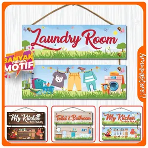 DecorArt 30x20 Cm - 2 Susun Hiasan Pajangan Dinding Gantungan Tali Rumah Tema Laundry Motif LDR
