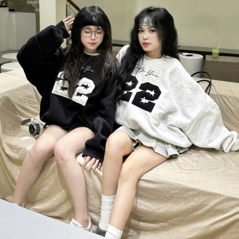  Áo Sweater Nỉ Bông Dày Dặn Boxy Thêu Đắp 22 Only You Form Boxy Rộng Nam Nữ Top 
