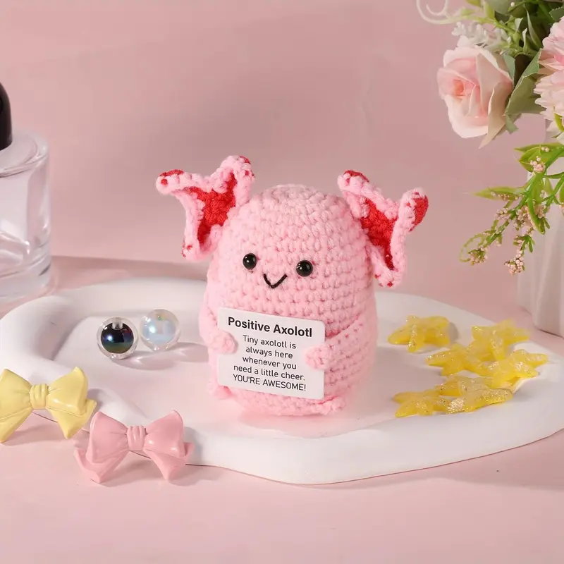 Cute Axolotl Crochet Kit, 2 Counts/set Crochet Kit, Soft Emotional Support Mini Axolotl Crochet Toy, Uplifting Knitting Toy, Birthday Gift 4