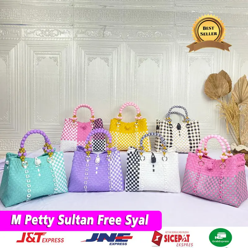 (FREE PITA TEBAL) Tas Anyam Sultan Size M Handle Mutiara Premium, 1