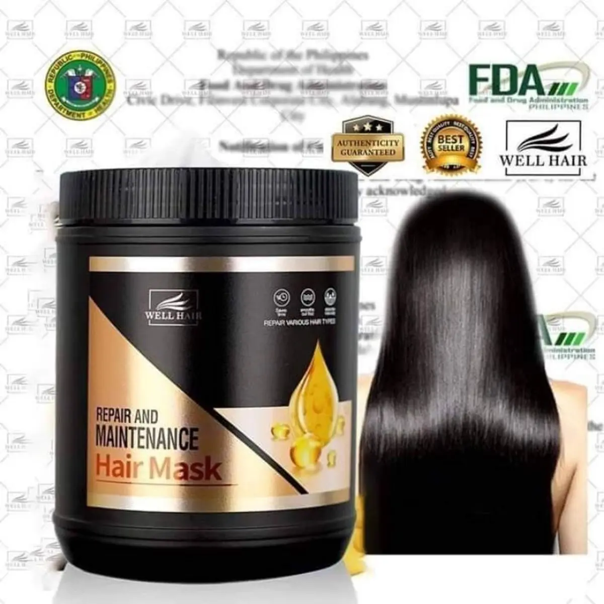 Well Hair mask treatment FDA WH-H002 Repair And Maintenance Hair Mask Hair mash conditioner 1000ml Haircare Shampoo Color Cleansing Cleanser Comfort