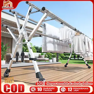 240cm Jemuran Baju Lipat Stainless Steel Jemuran Pakaian Basah Tahan Karat Jemuran Pakaian 5 Tiang untuk Balkon & Halaman