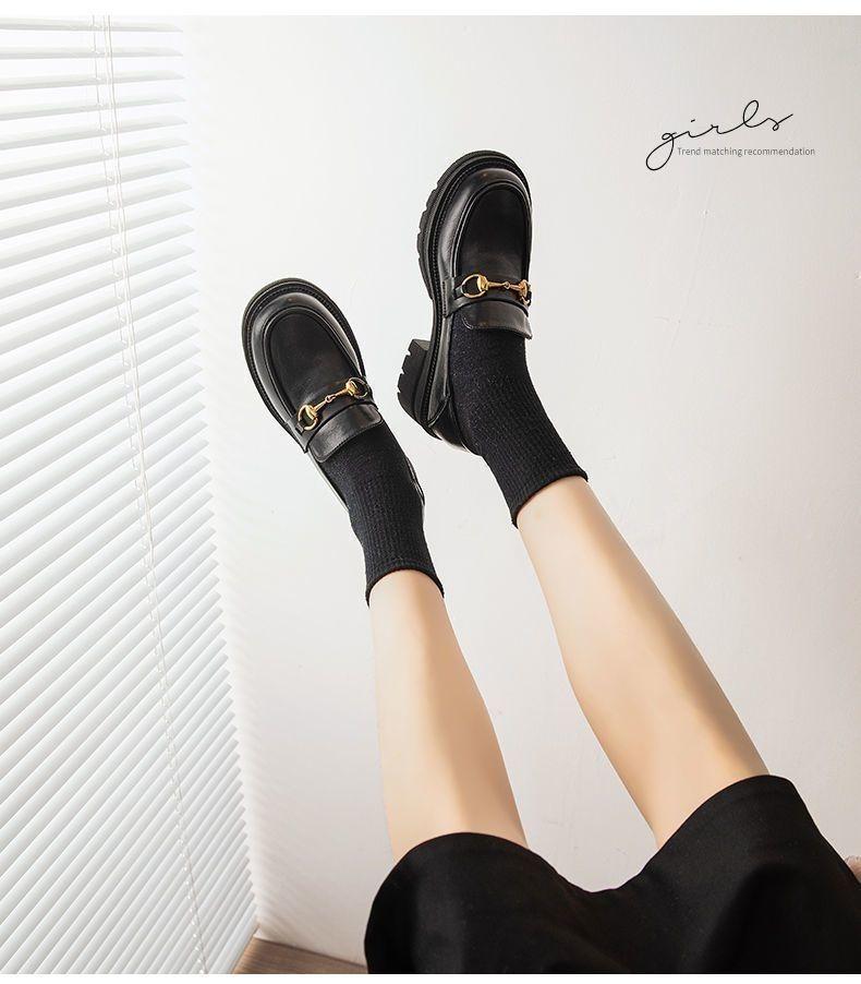 Product Introduction of Platform Loafers Women's 2024 New Shoes Slip-on Leather Shoe Heighten Soft Bottom Spring British Style Single-Layer Shoes Closed 23