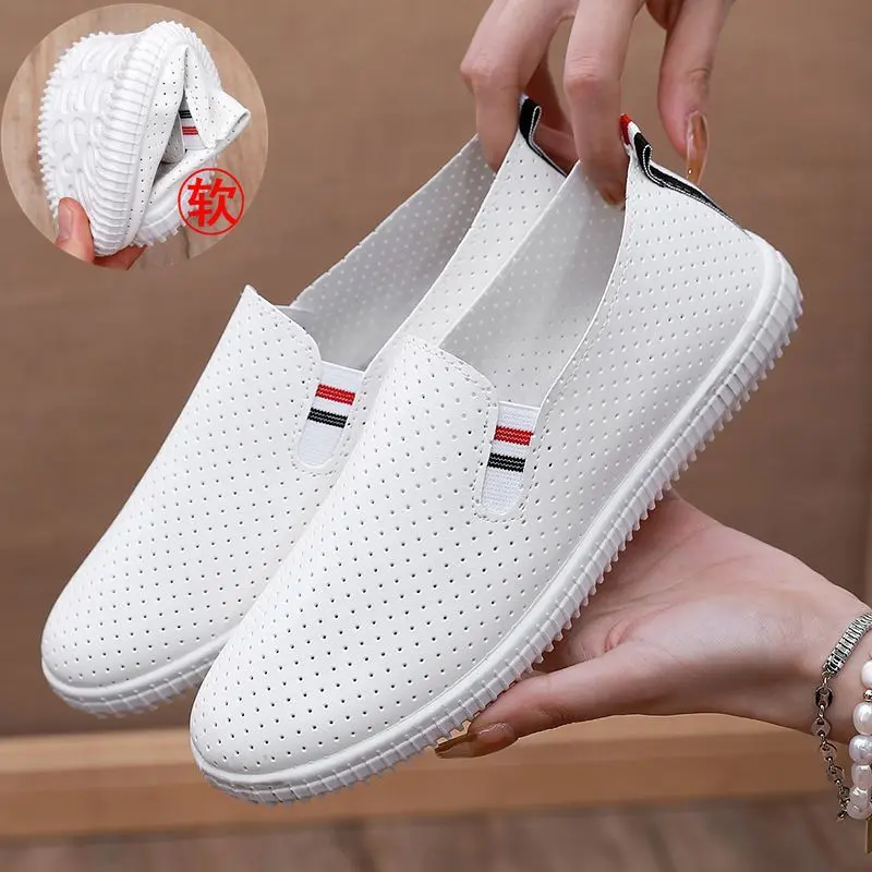 Giày Trắng Mùa Hè, Dành Cho Nữ, Mỏng, Thiết Kế khoét lỗ, Thoáng Khí, Đế Mềm, Không Trơn Trượt, Đáy Phẳng, Thoải Mái, Dễ Phối Đồ, Thời Trang, Thích Hợp Cho Sinh Viên Khuôn Viên Shoes