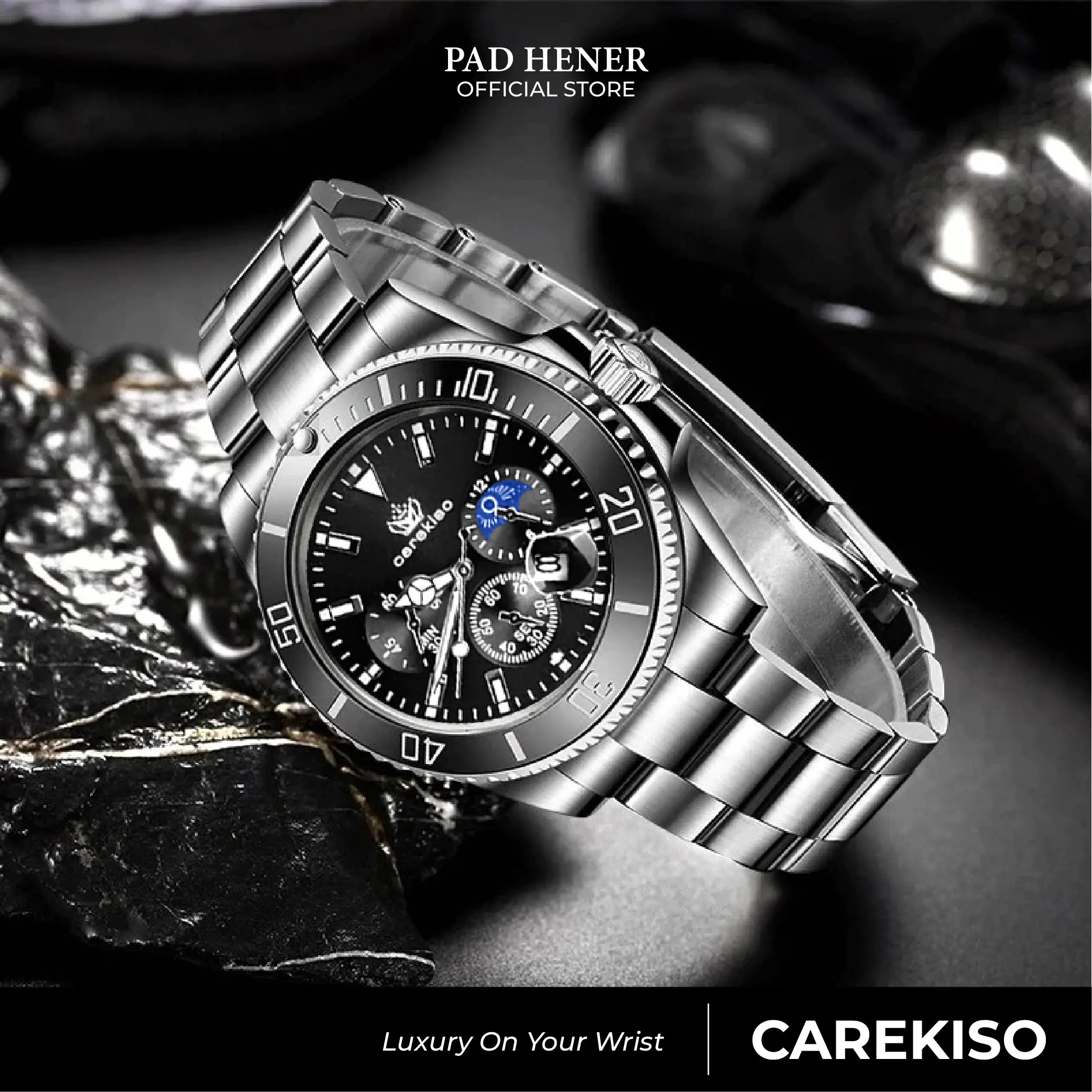 CAREKISO  Stainless Steel Jam Tangan Pria Original Water Resistant Hitam Watches