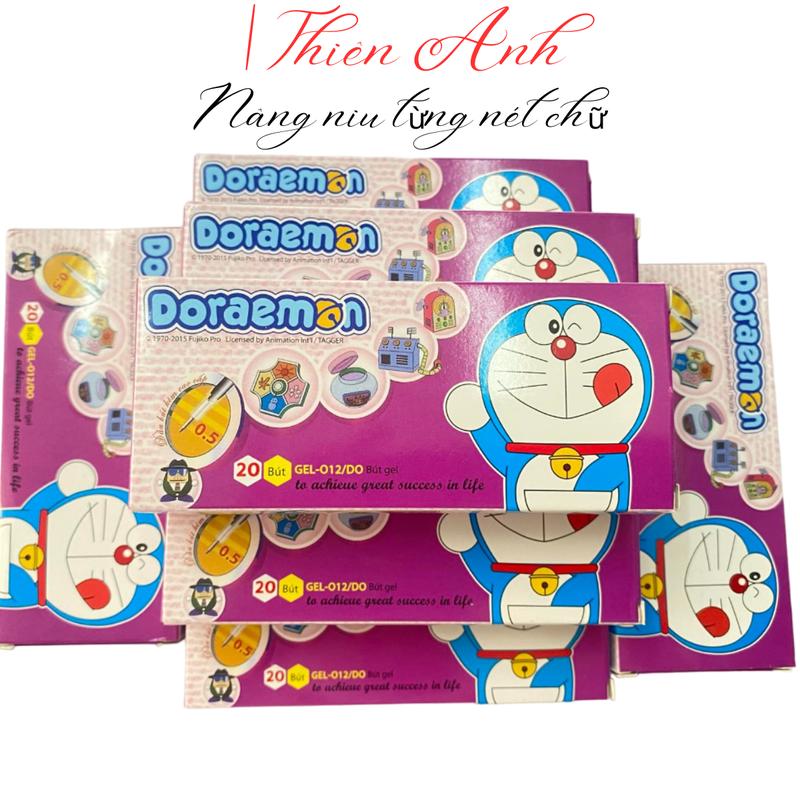 Combo 10 bút/Hộp 20 bút mực tím học sinh Đô rê mon, bút bi Doremon, bút mực tím học sinh tiểu học, bút gel tím Doremon