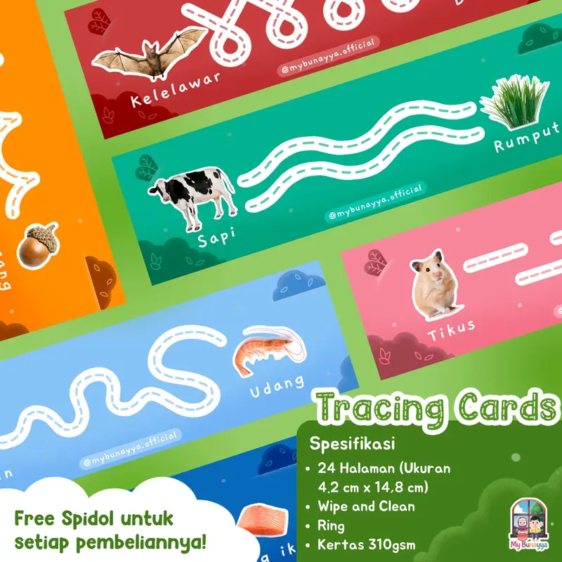 Tracing Cards - Mengenal Hewan - Mengenal Warna - Free Spidol 1