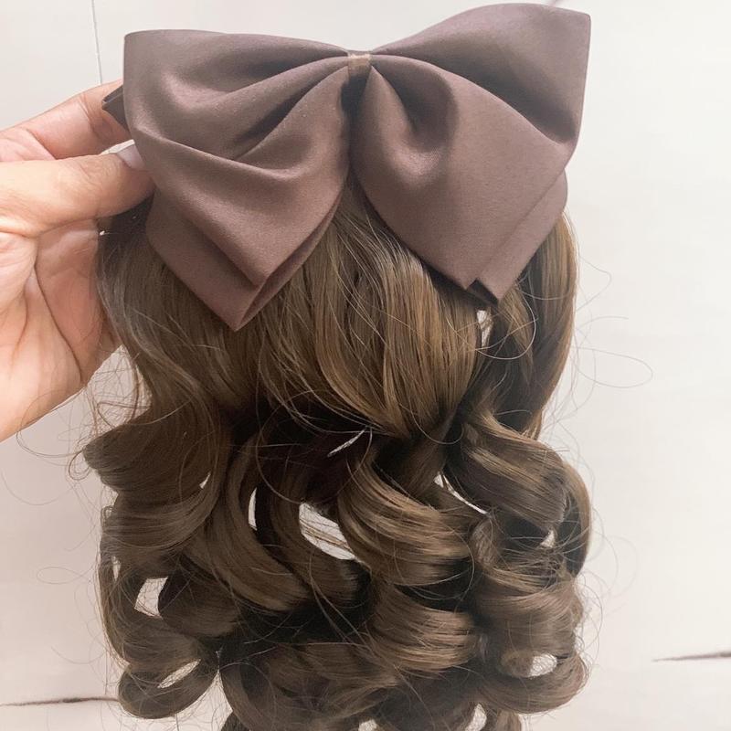 Tóc giả cài lọn nơ cho tuổi trung niên chất liệu tơ mềm mượt Women Nữ Wig