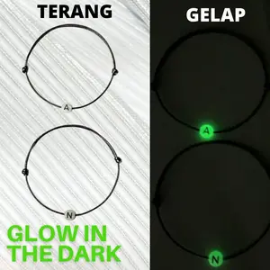 Gelang Inisial Huruf Glow in the dark Tali Hitam Korea Bisa Menyala Di Ruangan Gelap A-Z