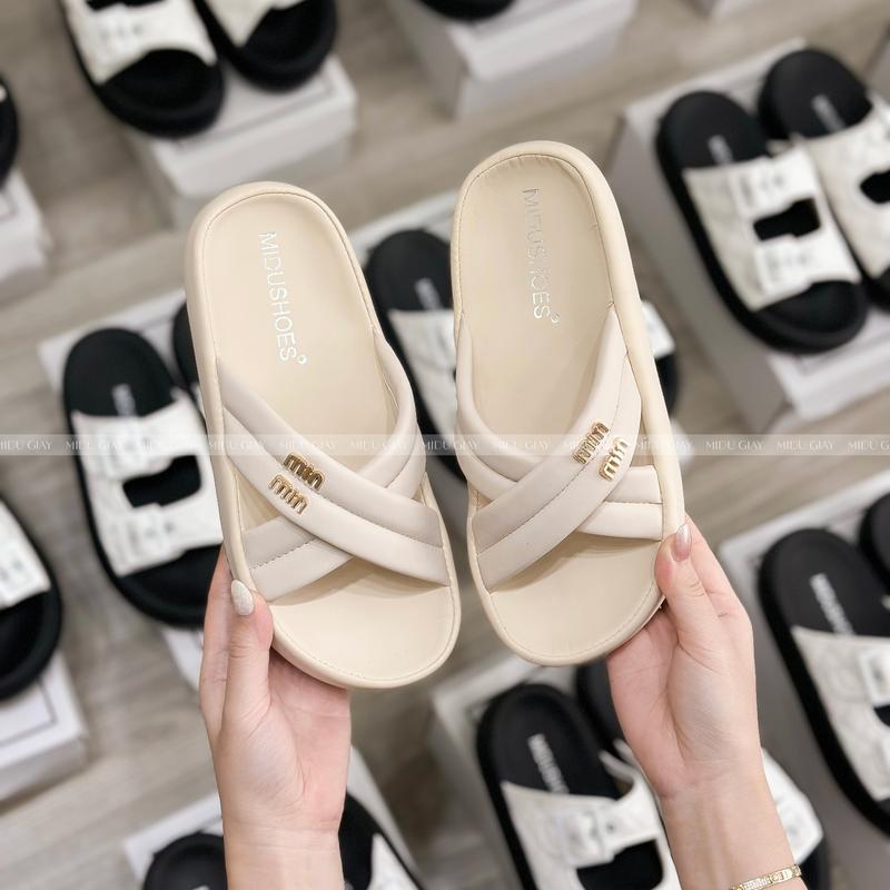 Dép MIDU NEO Đế Bánh Mỳ, Da Mềm Cao Cấp Quai Chéo 3 Màu 3 Phân DéP Shoes