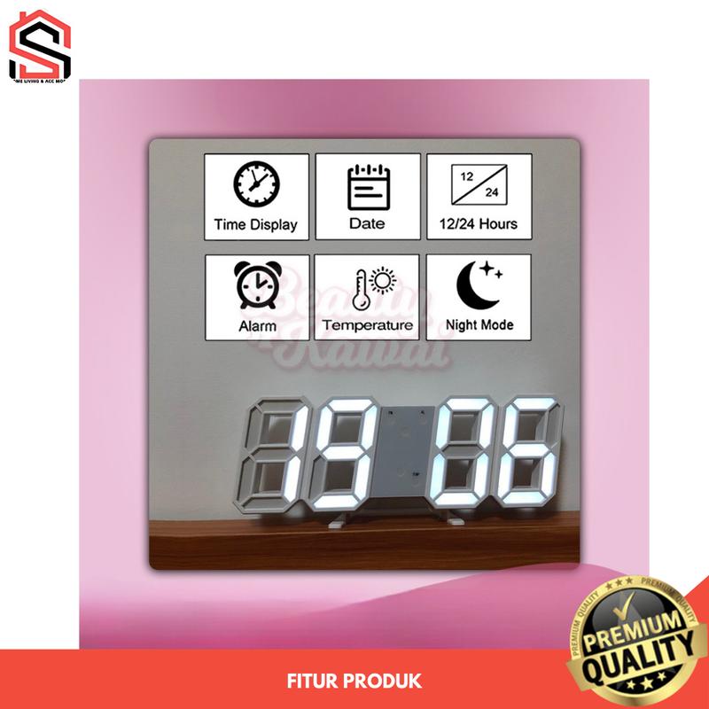 Jam Dinding Digital Aesthetic LED Jam Meja Tempel 3D Menyala Estetik Alarm Tanggal Suhu USB 2