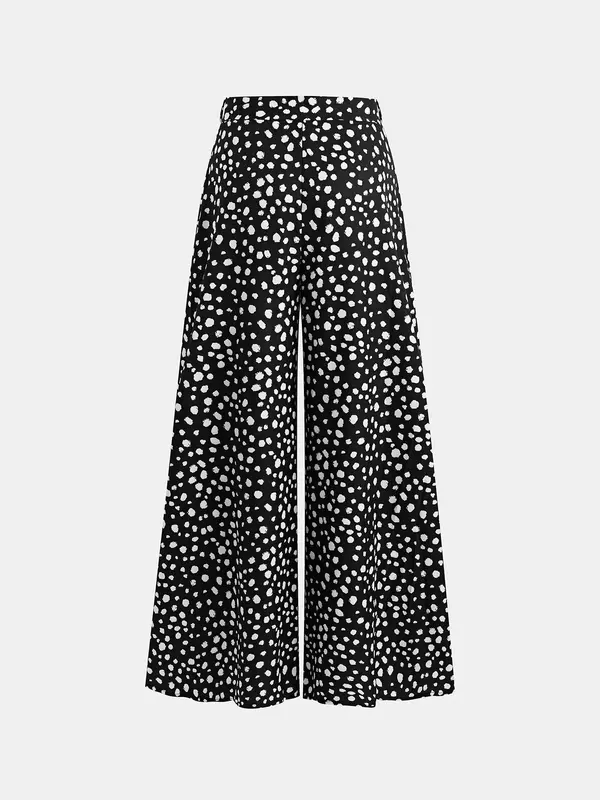 YOZY Polka Dot Print Zipper Back Wide Leg Pants, Elegant High Waist Belted Trousers, 2024 Women's All Seasons Outfits for Beach, Holiday, Vacation 5