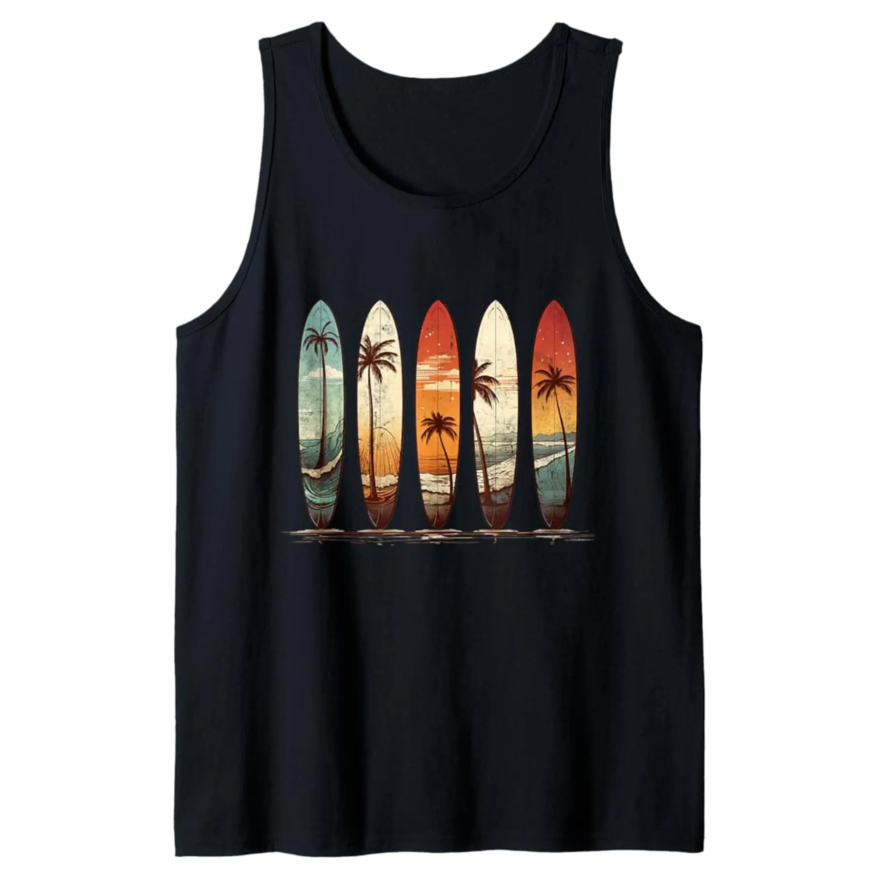 Men's Comfy Sleeveless With Beach Palm Trees Print, Casual Round Tank Tops for Summer, Graphic Tee Outdoor Clothing