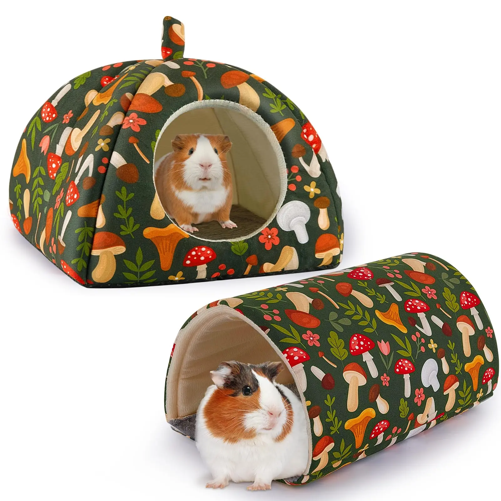 Mushroom Pattern Pet House with Tunnel, 2 Counts/set Small Animal Hideout, Comfortable Pet House for Hamster, Rabbit, Small Pet