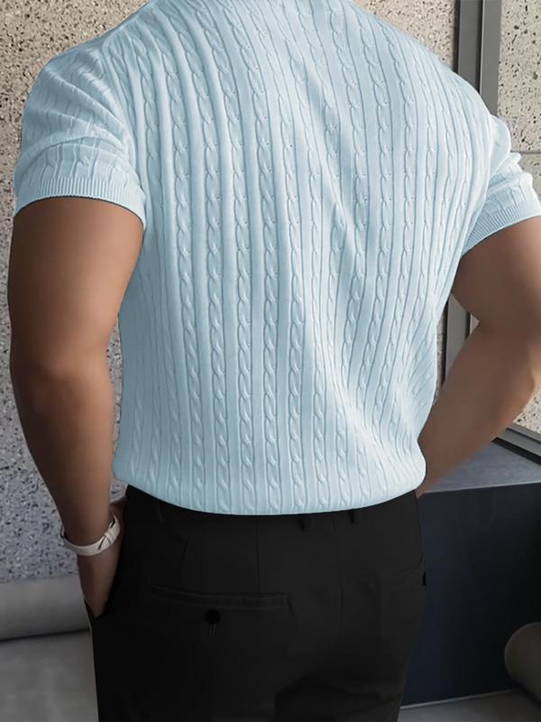 Men's Slim Textured Round Neck Cable Knit Top, Casual Short Sleeve Knitwear for Summer, Menswear for Daily Wear 8