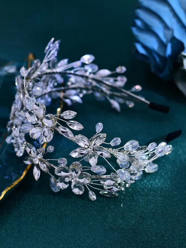 Rhinestone Decorated Flower Design Headband, Elegant Bridal Headwear for Wedding Bridal Party Formal Occasions, Fashion Hair Accessories for Women 3
