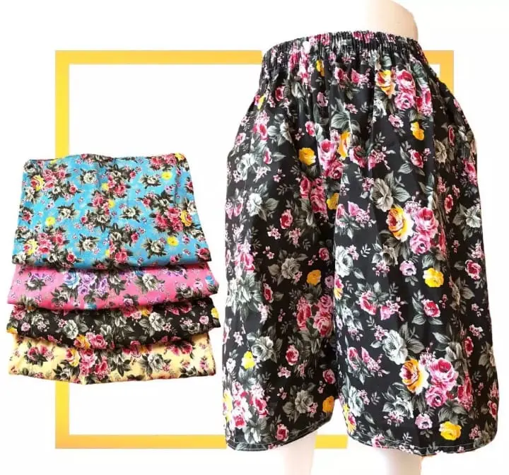 celana pendek wanita dewasa motif bunga bahan rayon halus lembut tebal Santai Bunga