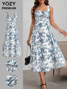 YOZY Women's All Over Print Knot Dress, Casual Fashion Zipper Back Sleeveless Dress for Daily Outdoor Wear, Ladies Dress for All Seasons