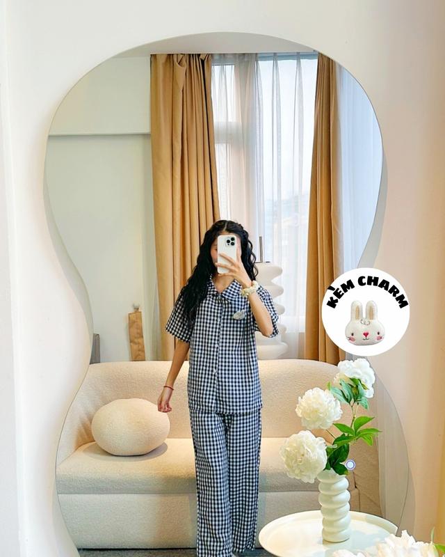 Bộ kẻ caro Cộc Dài Minoji Store nhiều màu chất đũi họa tiết dễ thương phong cách Hàn Quốc 3