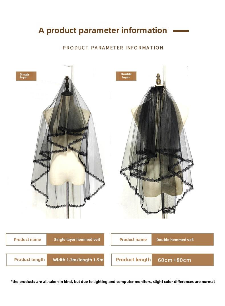 Product Introduction of Forest Style Double Layer Veil Comb Headpiece, Vintage Black Short Wedding Photography Prop ,The bride's wedding veils cathedral  veil 3