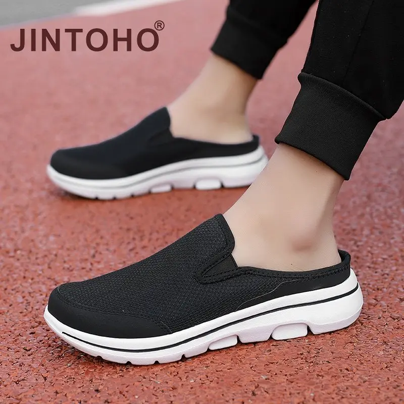 JINTOHO 2023 summer new ultra-light half slippers men's large size 39-48 sports casual sandals flying woven breathable slippers