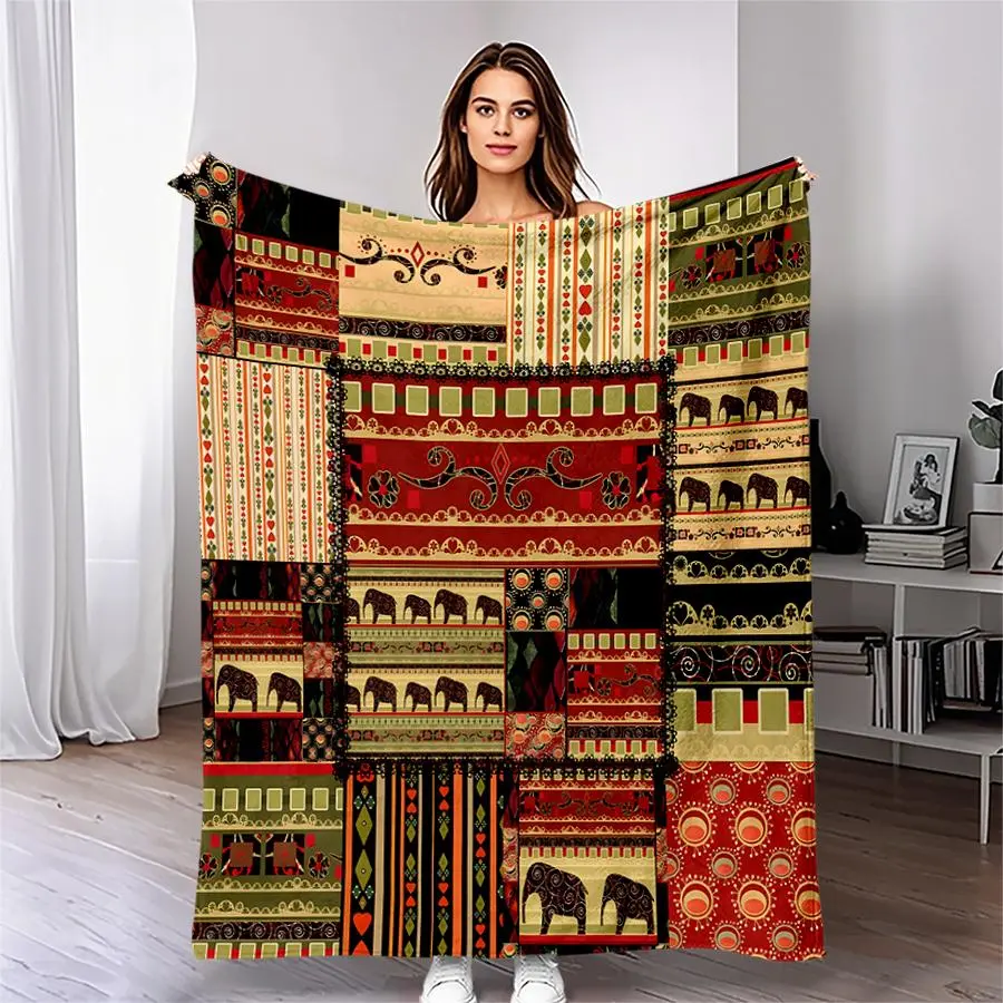 Bohemian African Tribal Pattern Blanket, 1 Count Soft Throw Blanket, Air-conditioned Room Blanket, Warm Nap Blanket for Home Office Camping