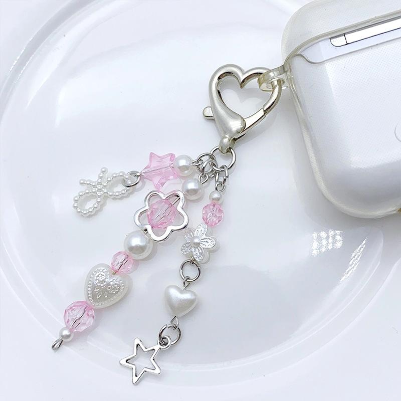 Product Introduction of Bow Phone Pendant Sweet Love Flowers Key Chain Earphone Case Hanging Rope Backpack  Bag Decor Accessories 13