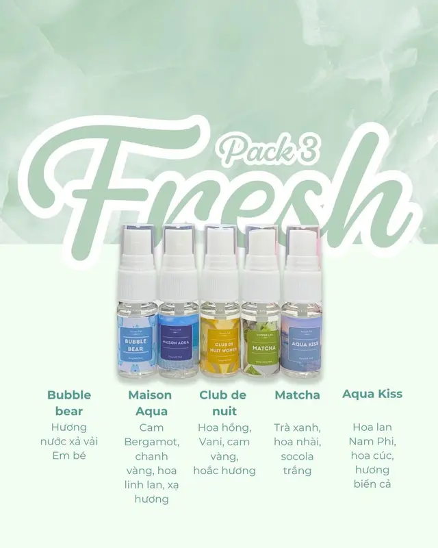 [Best Seller] Set Bodymist 5 chai - 5 mùi hương đóng hộp, body miss 10ml 4