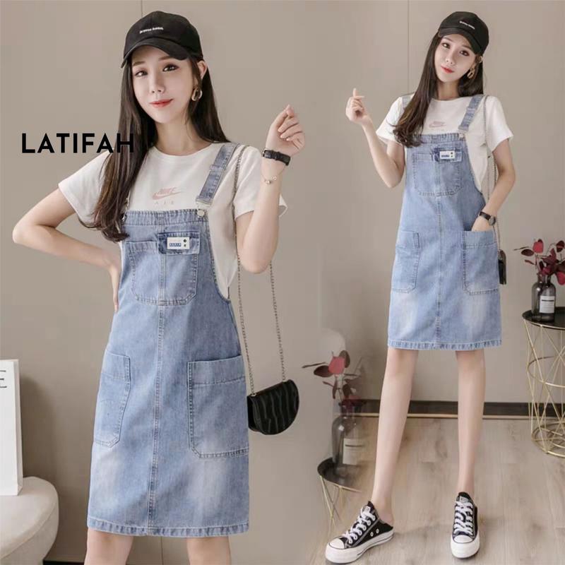 Yếm váy jean LATIFAH form rộng YJ034 phong cách hàn quốc Nữ Women Dress Khuy