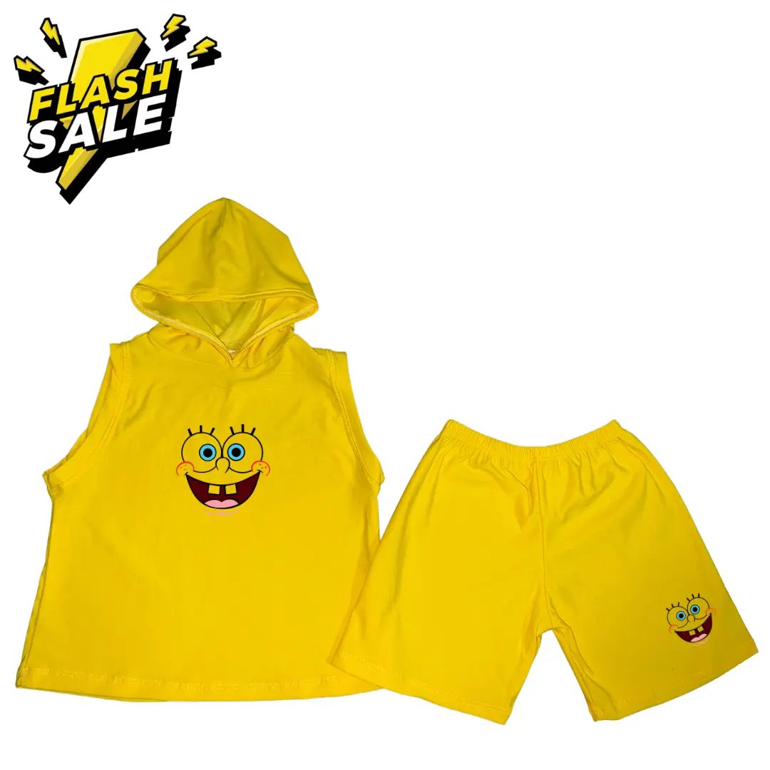 Sando hoodie with short squarepants designs for kids (1-9yrs old) Boys Girls Terno Short Baby Set