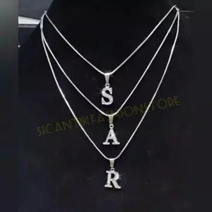 KALUNG TAITANIM LIONTIM ABJAD NAMA A - Z permata / Kalung Wanita anak berlian silver