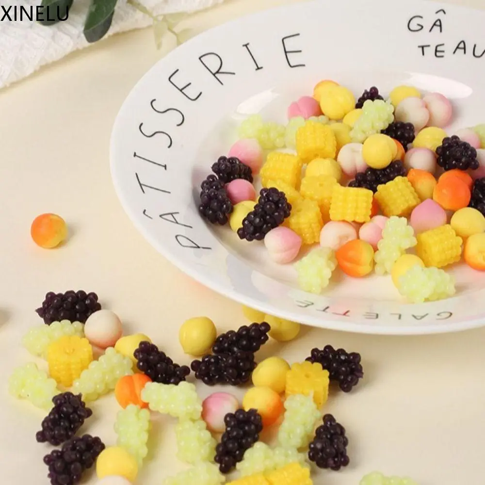 XINELU Artificial Grapes Squeeze Sensory Toys Fidget Toy Pretend Play Squeeze Peach Toy Corn Mini Simulation Kitchen Toy Dollhouse