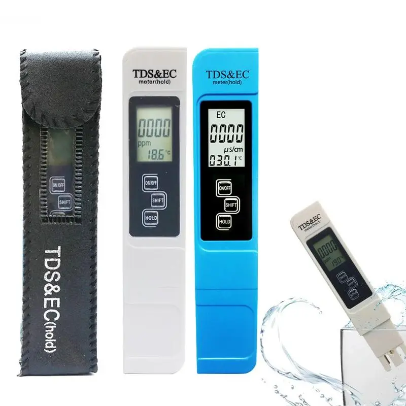 เครื่องทดสอบน้ำ, TDS EC อุณหภูมิ 3in1, จอแสดงผล LED, ปากกาทดสอบตรวจสอบคุณภาพน้ำ, สำหรับน้ำดื่มและความเข้มข้นของปุ๋ย