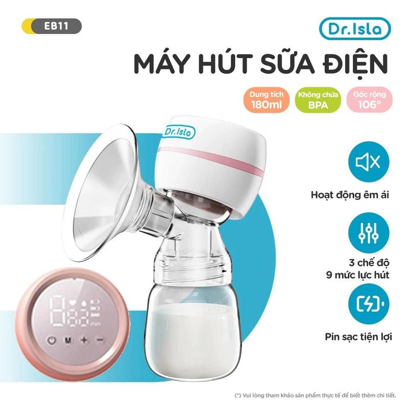 [DR.ISLA] Máy Hút Sữa Điện Không Dây Cao Cấp Dung Tích 180ml 3 Chế Độ Mát Xa, Kích Sữa, Hút Sữa Và 9 Cấp Độ Hút, Vành Silicone Voi Cao Su Không Chứa BPA, Model EB11 ( Hỗ trợ mẹ chăm cho bé sơ sinh)