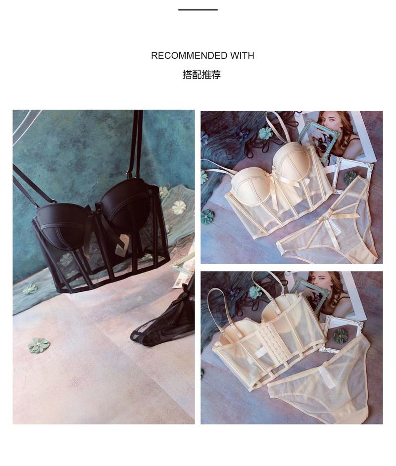 Product Introduction of Vintage Lingerie For Girls Half Cup Thin Breathable Mesh Hold Up Sexy Bra Set 25