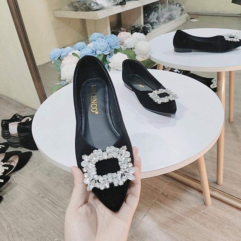 (fom chuân đặt chuẩn size chân ạ)Giày búp bê nhung khoá nơ đá.bản lót êm chân 1