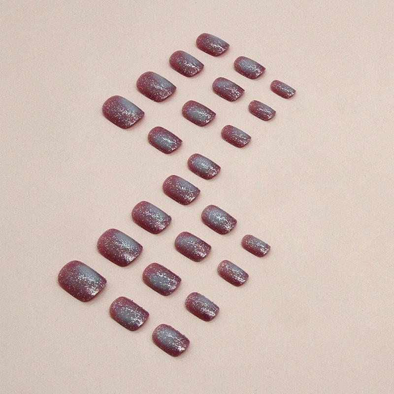 Glitter Smudge Fake Nails, 24pcs Glossy Irregular Shaped Short Press on False Nails & 1 Sheet Tape & 1 Count Nail File for Women & Girls DIY Nail Art, Effortless Manicure Set, Christmas Gift 3