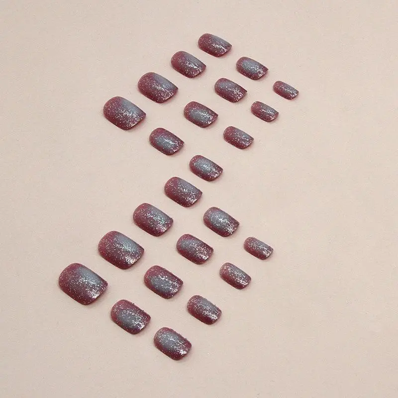 Glitter Smudge Fake Nails, 24pcs Glossy Irregular Shaped Short Press on False Nails & 1 Sheet Tape & 1 Count Nail File for Women & Girls DIY Nail Art, Effortless Manicure Set, Christmas Gift 3