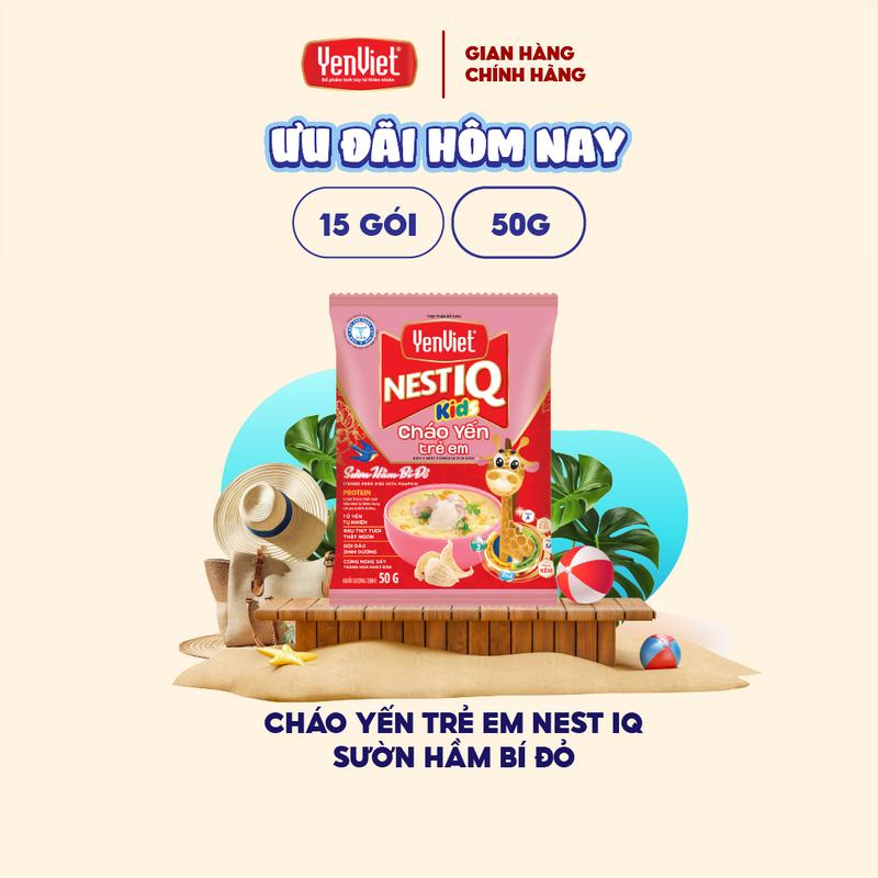 Yến Việt - Cháo yến trẻ em Nest IQ sườn hầm bí đỏ, công thức độc quyền Viện VIAM, bổ sung Omega 3, DHA thùng 30 góix 50g