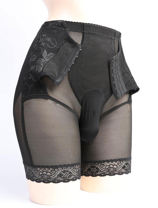 Product Introduction of Summer Men's Breathable Breasted Mesh Buckle Waist Shaping Hip Raise High Waist Body Shaping Fifth Pants Three Rows Six Buttons Belly Contracting Boxer 19