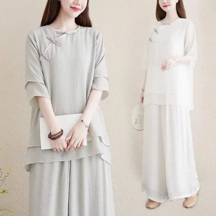 Sét đồ hán phục trung hoa đi lễ chùa ngồi thiền, đồ lam đi chùa, quần áo thiền định hai lớp