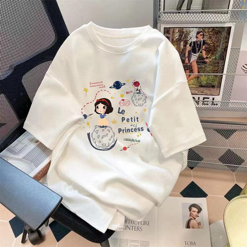 Product Introduction of Limited-Time Discount Youth Summer Short-Sleeved T-shirt Cartoon Print Half Sleeve Shirt Loose All-Matching round Neck T-shirt Clothing Women's Clothing 23